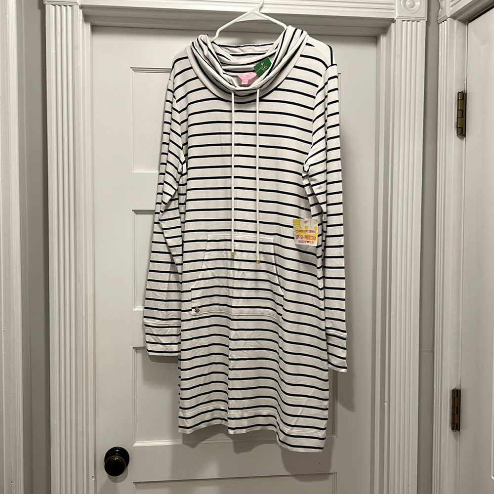 Lilly Pulitzer UPF 50+ Hillary Popover Dress in mystic stripe, NWT, XL
